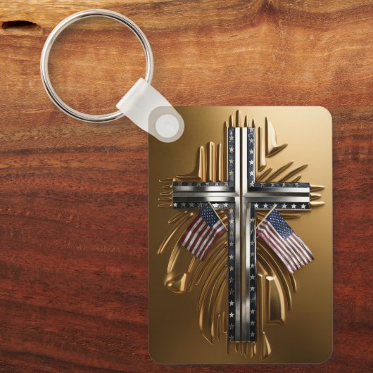 金ゴールド・クロスにおける米国国旗#6 キーホルダー (正面)