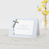 金ゴールド·クロス、ブルー·ロザリオ·ビーズ、コミュニオン賛美ズ カード (黄色い花)