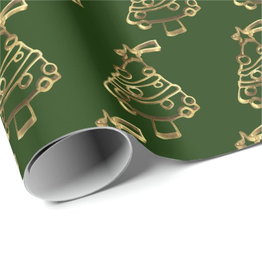 金ゴールド·グフェイクリーン·クリスマス·ツリー·パタエレガントーン ラッピングペーパー (ロールコーナー)