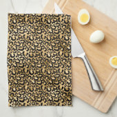 金ゴールド·グラム·ブラック·レオパード·プリント キッチンタオル (四つ折り)