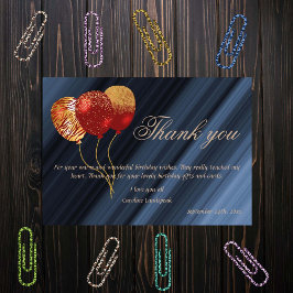 金ゴールド&グリッターレッドバルーン誕生日ありがとう ノートカード