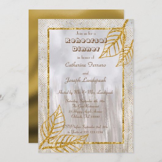 金ゴールド&グリッター離れリハーサルディナー 招待状 (正面/裏面)