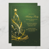 金ゴールド&グリーモダンンクリスマスホリデーパーティー 招待状 (正面/裏面)