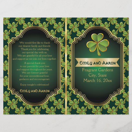 金ゴールド、グリーンアイリッシュクローバー結婚の折り畳みプログラム (正面)