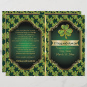 金ゴールド、グリーンアイリッシュクローバー結婚の折り畳みプログラム (正面/裏面)