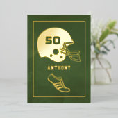 金ゴールド&グリーンアメリカンフットボール誕生日 箔招待状 (立ち正面)