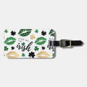 金ゴールド&グリーンキス私はアイリッシュリップシャームロック ラゲッジタグ (正面横)