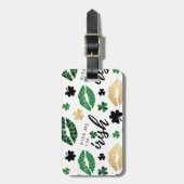 金ゴールド&グリーンキス私はアイリッシュリップシャームロック ラゲッジタグ (正面縦)