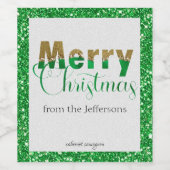 金ゴールド&グリーングリッターグラマラスなメリークリスマス ワインラベル (シングルラベル)