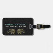 金ゴールド&グリーングリッターフローラゾウ ラゲッジタグ (正面横)