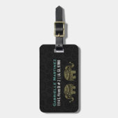 金ゴールド&グリーングリッターフローラゾウ ラゲッジタグ (正面縦)