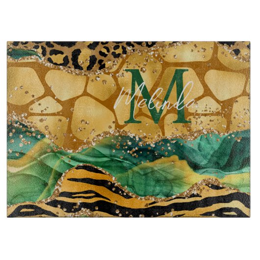 金ゴールド&グリーンサファリアニマルプリントゲート カッティングボード (正面)