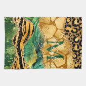 金ゴールド&グリーンサファリアニマルプリントゲート キッチンタオル (横)