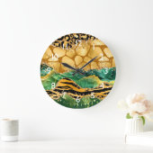 金ゴールド&グリーンサファリアニマルプリントゲート ラージ壁時計 (ホーム)