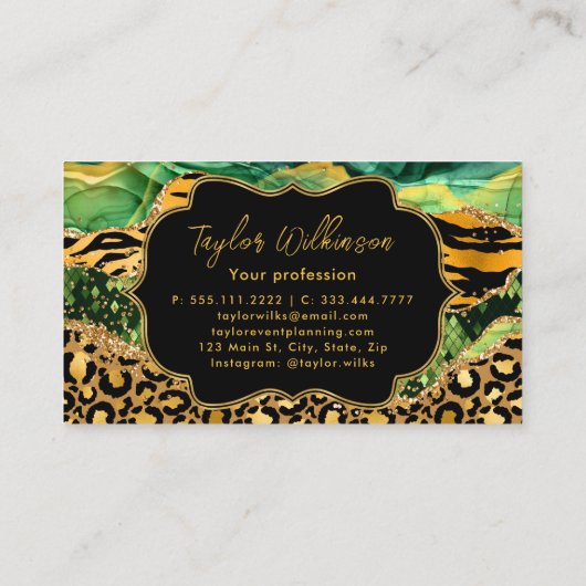 金ゴールド&グリーンサファリアニマルプリントゲート 名刺 (裏面)