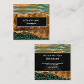 金ゴールド&グリーンサファリジャングルアニマルプリントアゲート スクエア名刺 (正面/裏面)