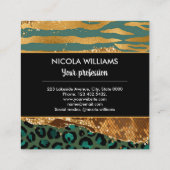 金ゴールド&グリーンサファリジャングルアニマルプリントアゲート スクエア名刺 (裏面)