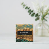 金ゴールド&グリーンサファリジャングルアニマルプリントアゲート スクエア名刺 (スタンド正面)