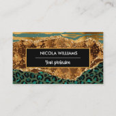 金ゴールド&グリーンサファリジャングルアニマルプリントアゲート 名刺 (正面)