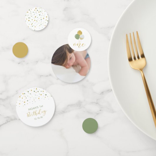 金ゴールド&グリーンバルーン1st誕生日パーティー紙吹雪 コンフェッティ (グループ)