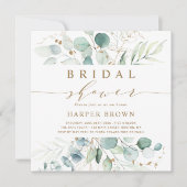 金ゴールド&グリーンボタニカルブライダルシャワースクエア 招待状 (正面)