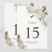 金ゴールド&グリーンボホウェディングパーティテーブルナンバーカード (正面/裏面)
