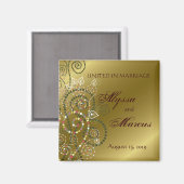 金ゴールド&グリーンボホドット統一されたらせん状結婚 マグネット (正面/裏面)