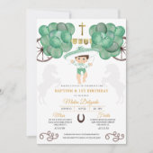 金ゴールド&グリーンメキシコ男の赤ちゃんシャルロバプテスマ 招待状 (正面)