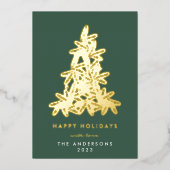 金ゴールド&グリーンメリークリスマスパインツリーハッピー 箔シーズンカード (正面)