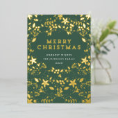 金ゴールド&グリーンメリークリスマス花模様 箔シーズンカード (立ち正面)
