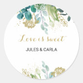 金ゴールド&グリーンユーカリ愛は甘結婚い ラウンドシール (正面)