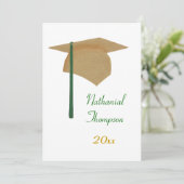 金ゴールド&グリーン卒業キャップとタッセル招待状 招待状 (スタンド正面)