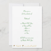 金ゴールド&グリーン卒業キャップとタッセル招待状 招待状 (裏面)