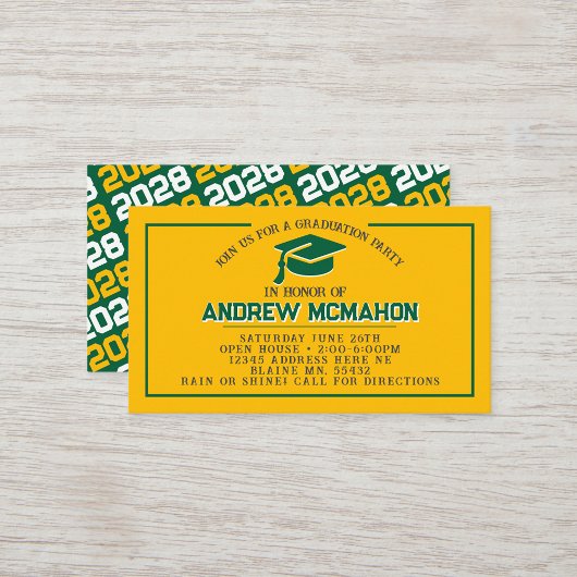 金ゴールド&グリーン卒業ミニ卒業招待状 名刺