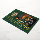 金ゴールド&グリーン素朴メリークリスマスワンフォト 箔招待状 (回転した状態)