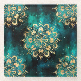 金ゴールド&グリーン銀河系ダルマダラパターン ガラスコースター