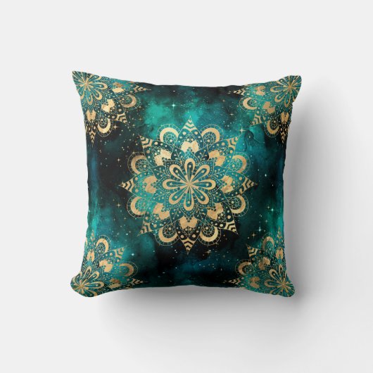 金ゴールド&グリーン銀河系ダルマダラパターン クッション (正面)