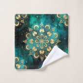 金ゴールド&グリーン銀河系ダルマダラパターン バスタオルセット (ウォッシュタオル)