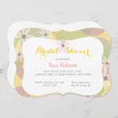 金ゴールド、グリーン&ピンクIホワイトデイジーブライダルシャワー 招待状 (正面/裏面)