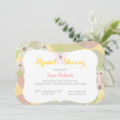 金ゴールド、グリーン&ピンクIホワイトデイジーブライダルシャワー 招待状 (スタンド正面)