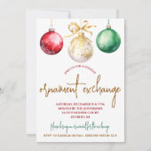 金ゴールド,グリーン,レッドオーナメントエクスチェンジホリデーパーティー 招待状 (正面)