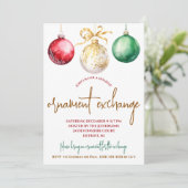 金ゴールド,グリーン,レッドオーナメントエクスチェンジホリデーパーティー 招待状 (スタンド正面)