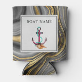 金ゴールド&グレイモダンアゲートゲード&いかりボート名 缶クーラー (正面)