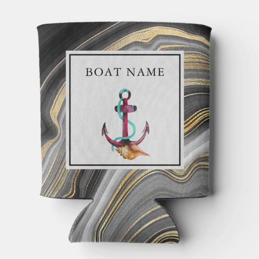 金ゴールド&グレイモダンアゲートゲード&いかりボート名 缶クーラー (裏面)