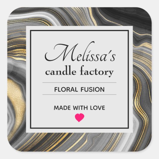 金ゴールド&グレイモダンアゲートジェムストーンキャンドルビズ スクエアシール (正面)