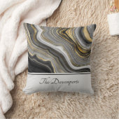 金ゴールド&グレイモダンアゲートジェードジェムストーン クッション (ブランケット)