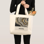 金ゴールド&グレイモダンアゲートジェードジェムストーン ラージトートバッグ (正面(商品))