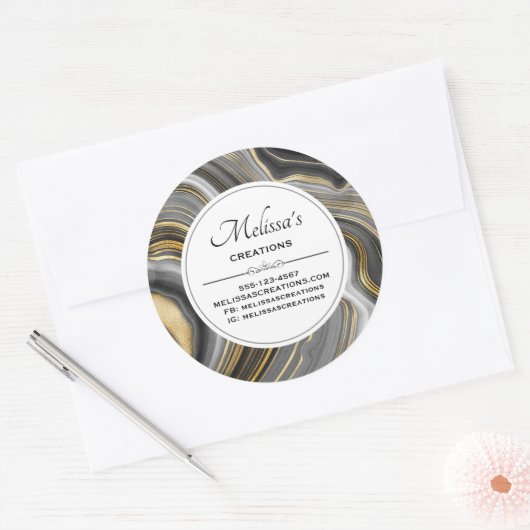 金ゴールド&グレイモダンアゲートジェームストーンビジネス ラウンドシール (封筒)