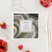 金ゴールド&グレイモダンアゲートジェームストーン誕生日 スタンダードカクテルナプキン (インサイチュ)