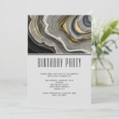 金ゴールド&グレイモダンアゲートジェームストーン誕生日 招待状 (スタンド正面)